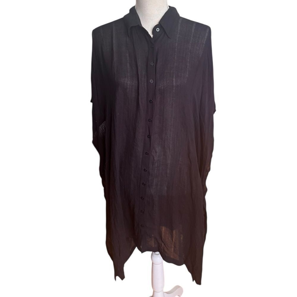 L' Space Anita Black Cover up Button Down Collar Neckline Semi Sheer M/L - Picture 5 of 8